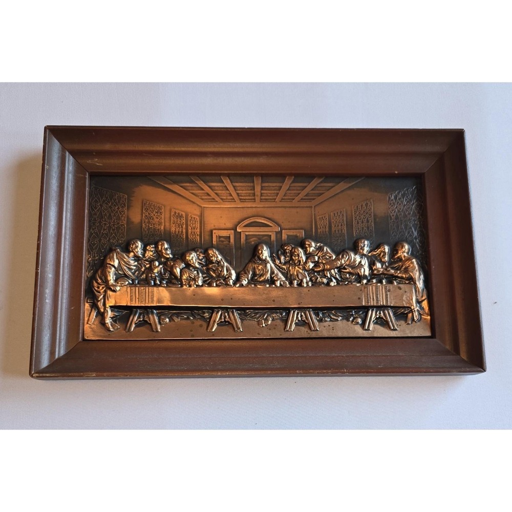 Vintage Last Supper Plaque Plastic Bronze Raised Relief Religous MCM